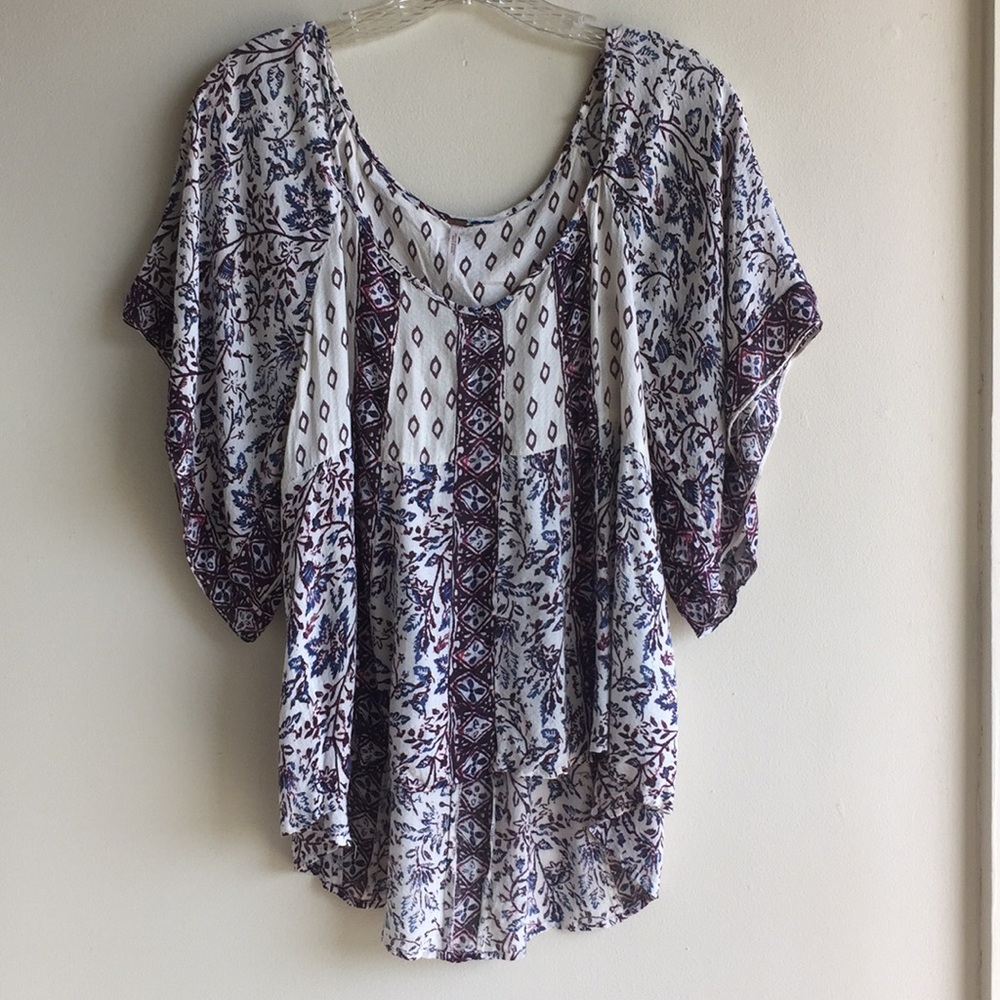 Free People wide neck printed blouse size S